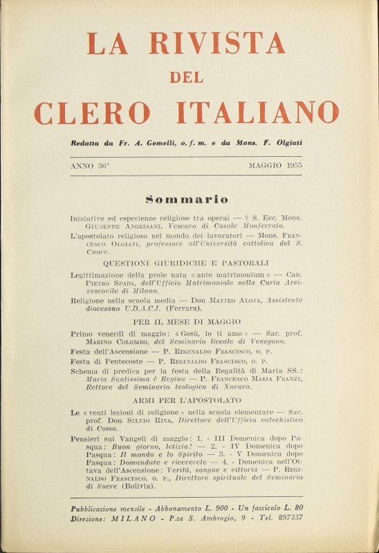 LA RIVISTA DEL CLERO ITALIANO - 1955 - 5