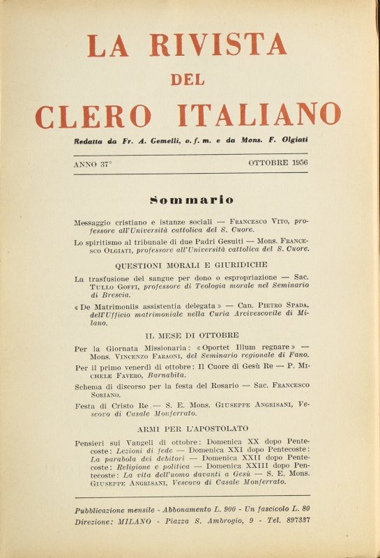 LA RIVISTA DEL CLERO ITALIANO - 1956 - 10