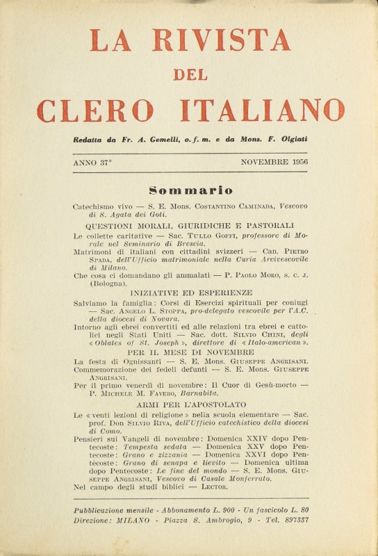 LA RIVISTA DEL CLERO ITALIANO - 1956 - 11