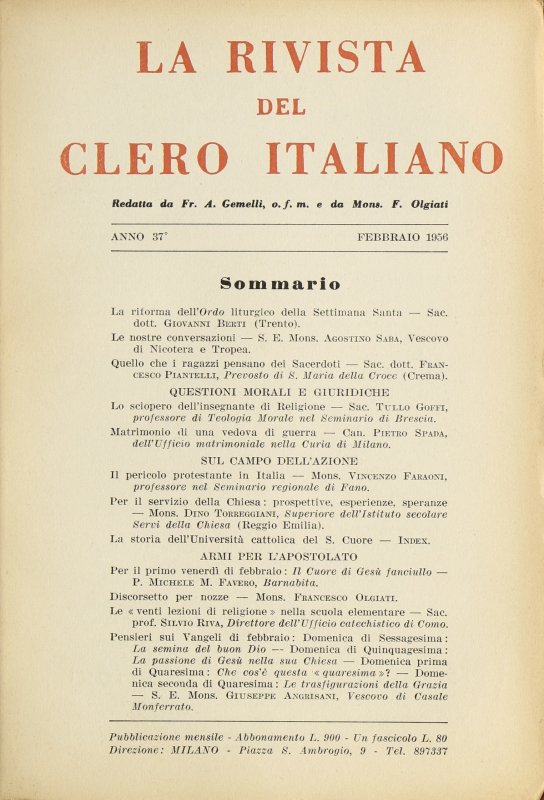 LA RIVISTA DEL CLERO ITALIANO - 1956 - 2