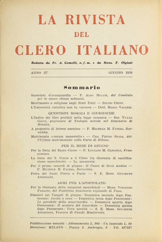 LA RIVISTA DEL CLERO ITALIANO - 1956 - 6
