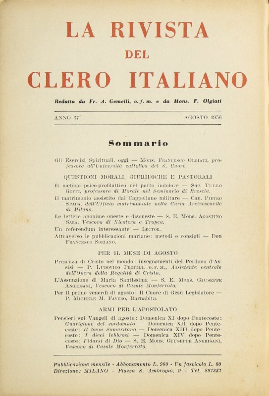 LA RIVISTA DEL CLERO ITALIANO - 1956 - 8