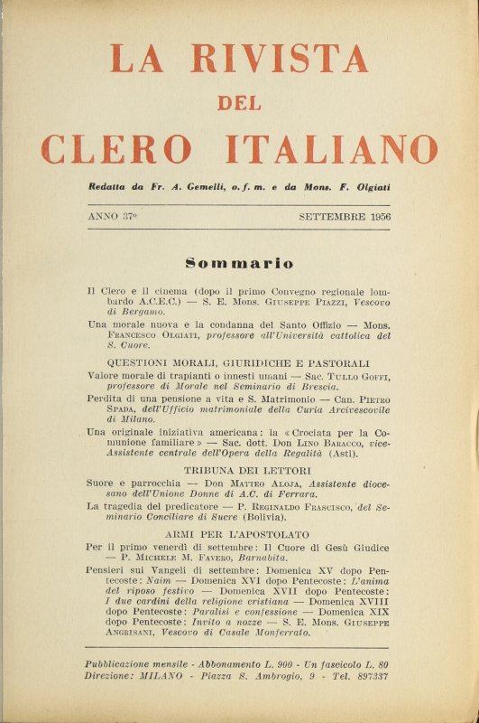 LA RIVISTA DEL CLERO ITALIANO - 1956 - 9