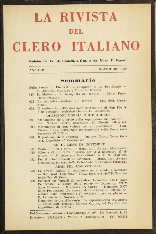 LA RIVISTA DEL CLERO ITALIANO - 1958 - 11