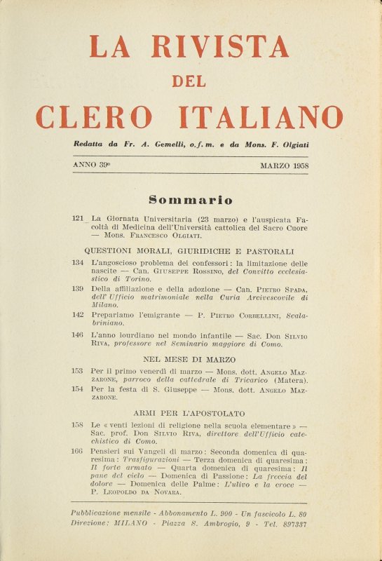 LA RIVISTA DEL CLERO ITALIANO - 1958 - 3