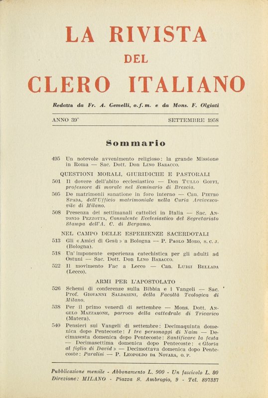 LA RIVISTA DEL CLERO ITALIANO - 1958 - 9