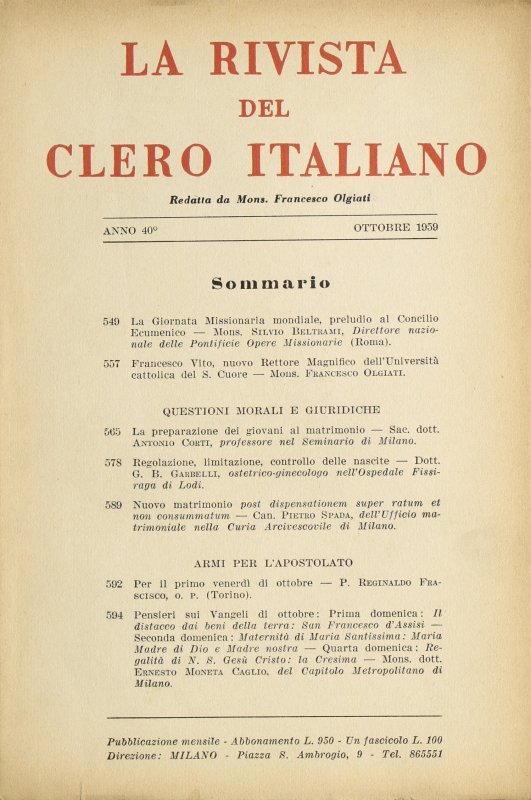 LA RIVISTA DEL CLERO ITALIANO - 1959 - 10