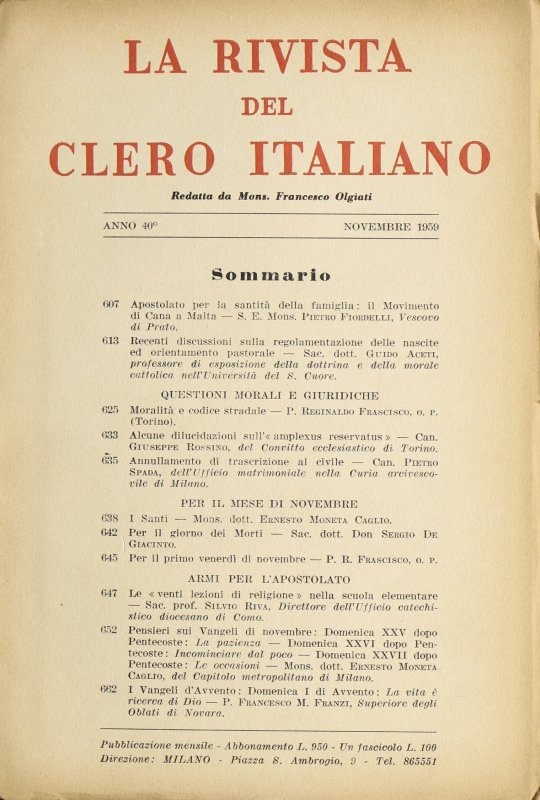 LA RIVISTA DEL CLERO ITALIANO - 1959 - 11