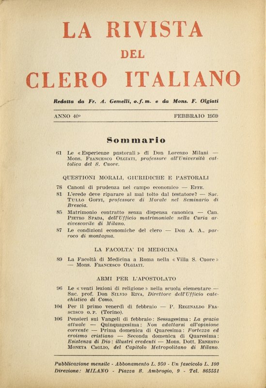 LA RIVISTA DEL CLERO ITALIANO - 1959 - 2