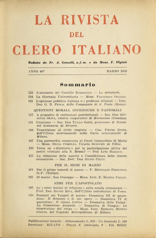 LA RIVISTA DEL CLERO ITALIANO - 1959 - 3
