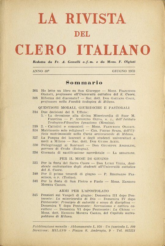 LA RIVISTA DEL CLERO ITALIANO - 1959 - 6
