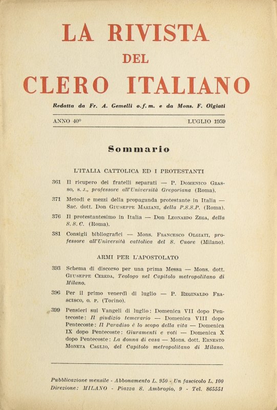 LA RIVISTA DEL CLERO ITALIANO - 1959 - 7