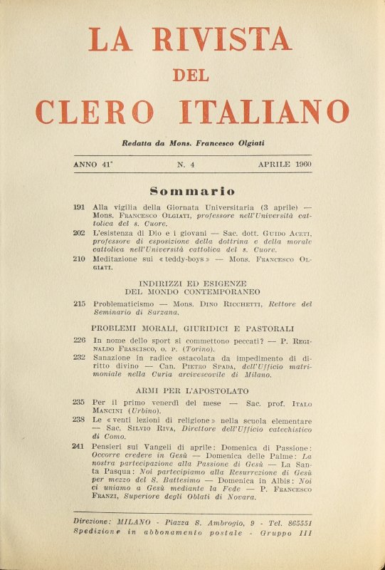 LA RIVISTA DEL CLERO ITALIANO - 1960 - 4