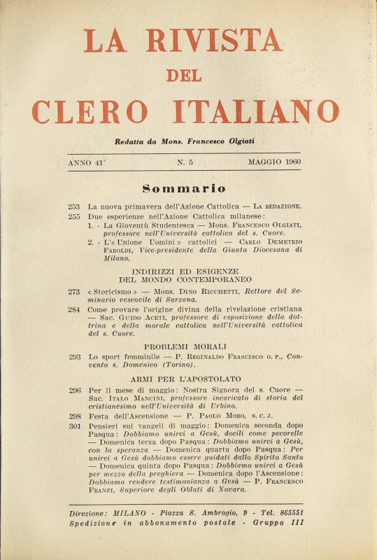 LA RIVISTA DEL CLERO ITALIANO - 1960 - 5