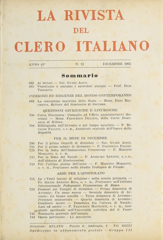 LA RIVISTA DEL CLERO ITALIANO - 1962 - 12