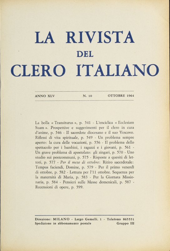 LA RIVISTA DEL CLERO ITALIANO - 1964 - 10