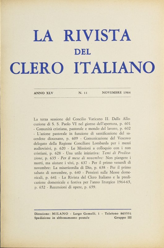 LA RIVISTA DEL CLERO ITALIANO - 1964 - 11