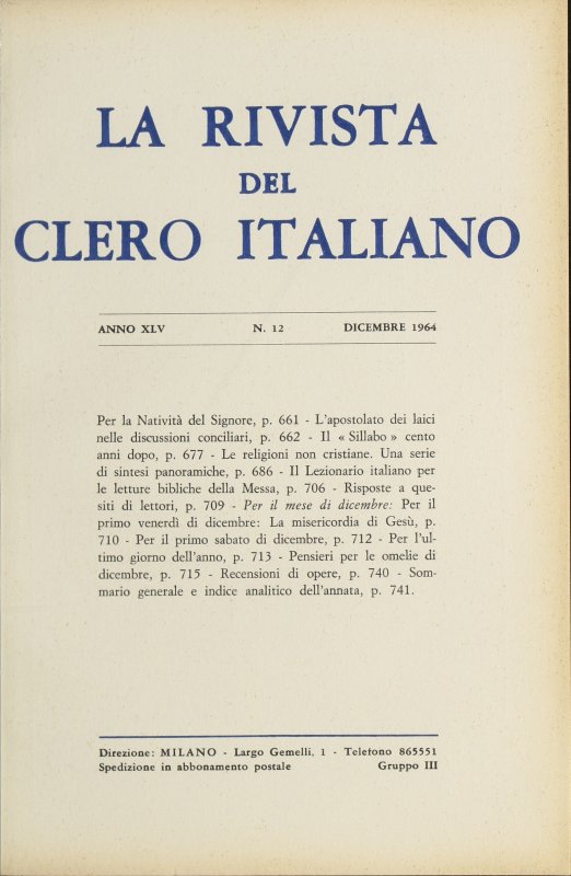 LA RIVISTA DEL CLERO ITALIANO - 1964 - 12