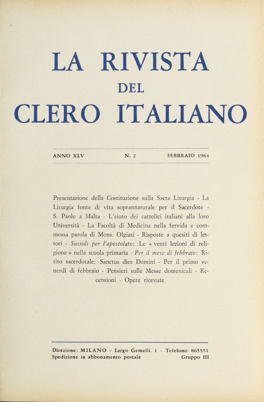 LA RIVISTA DEL CLERO ITALIANO - 1964 - 2