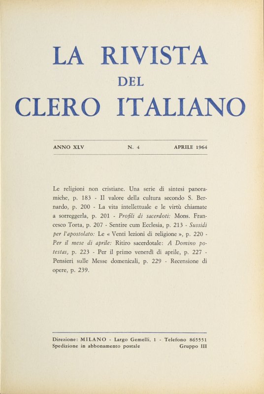 LA RIVISTA DEL CLERO ITALIANO - 1964 - 4