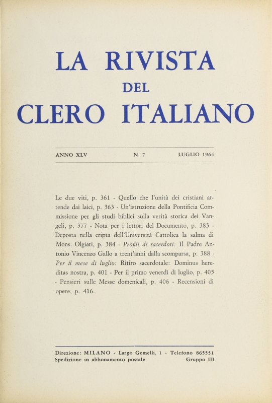 LA RIVISTA DEL CLERO ITALIANO - 1964 - 7