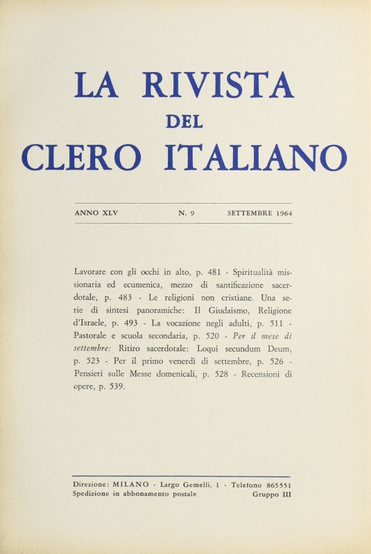 LA RIVISTA DEL CLERO ITALIANO - 1964 - 9