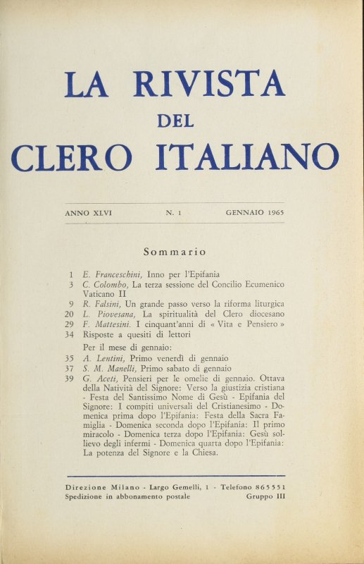LA RIVISTA DEL CLERO ITALIANO - 1965 - 1