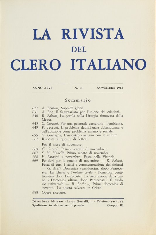 LA RIVISTA DEL CLERO ITALIANO - 1965 - 11