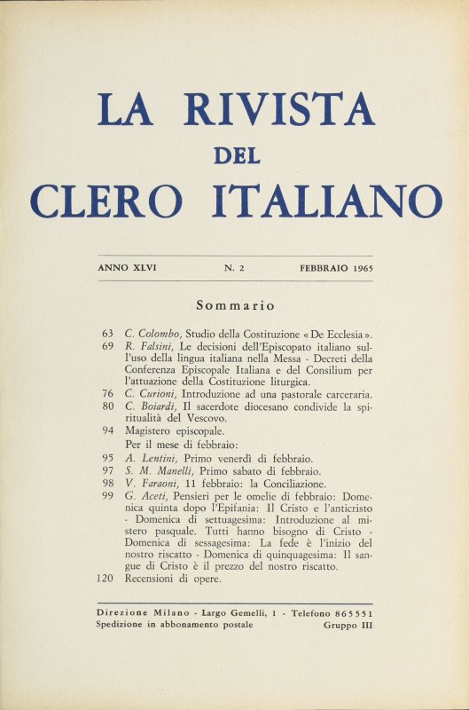 LA RIVISTA DEL CLERO ITALIANO - 1965 - 2