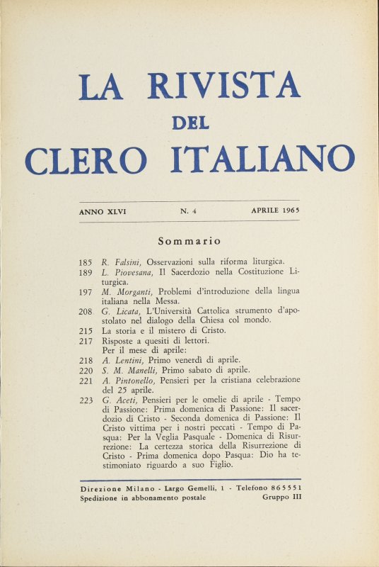 LA RIVISTA DEL CLERO ITALIANO - 1965 - 4