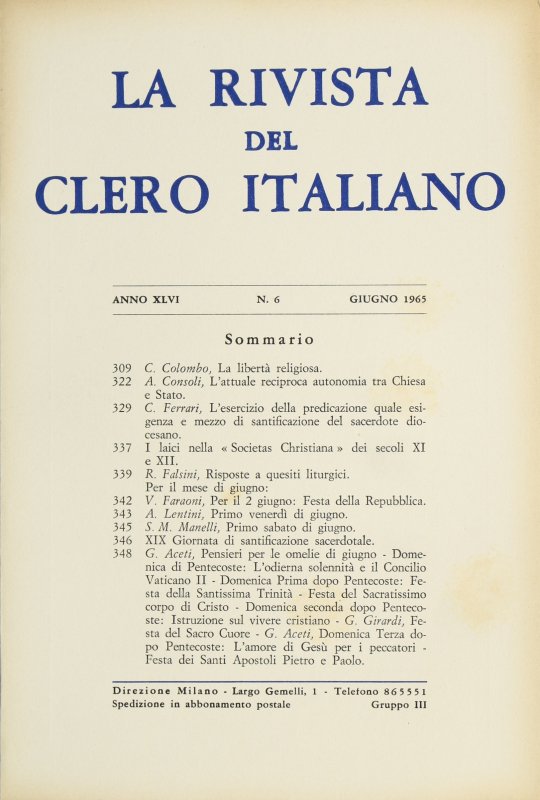 LA RIVISTA DEL CLERO ITALIANO - 1965 - 6
