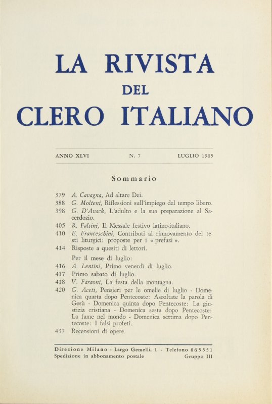 LA RIVISTA DEL CLERO ITALIANO - 1965 - 7