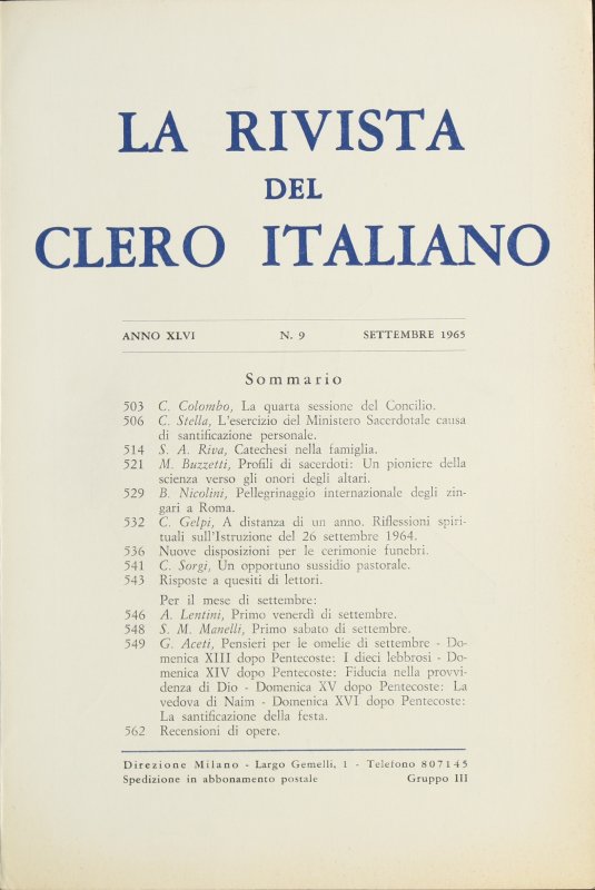 LA RIVISTA DEL CLERO ITALIANO - 1965 - 9