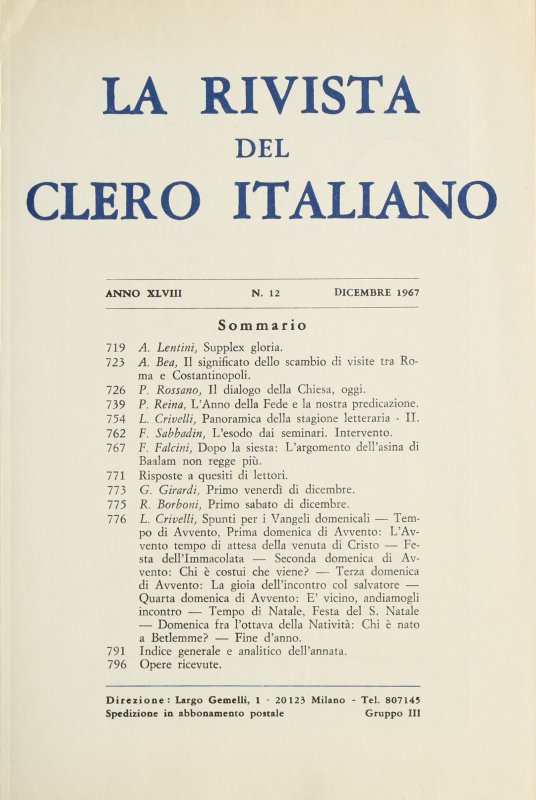 LA RIVISTA DEL CLERO ITALIANO - 1967 - 12