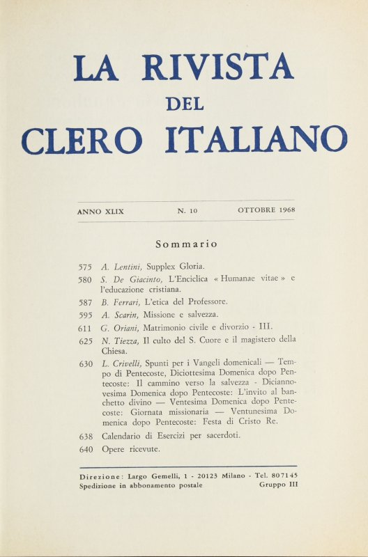 LA RIVISTA DEL CLERO ITALIANO - 1968 - 10