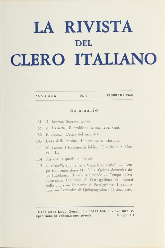 LA RIVISTA DEL CLERO ITALIANO - 1968 - 2