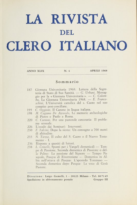 LA RIVISTA DEL CLERO ITALIANO - 1968 - 4
