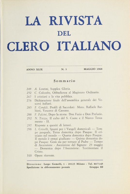LA RIVISTA DEL CLERO ITALIANO - 1968 - 5
