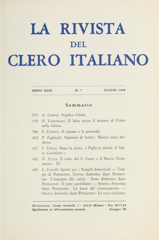 LA RIVISTA DEL CLERO ITALIANO - 1968 - 7