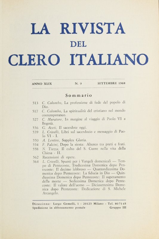 LA RIVISTA DEL CLERO ITALIANO - 1968 - 9