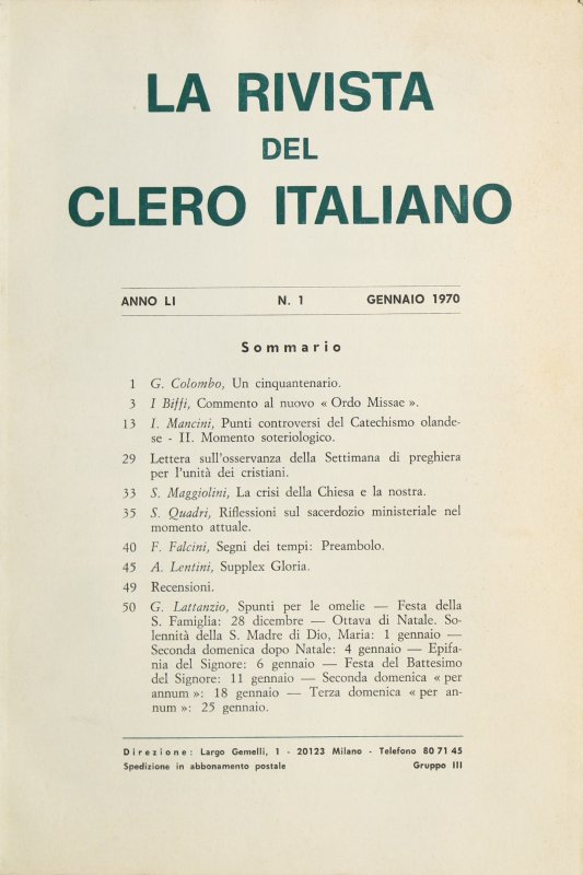 LA RIVISTA DEL CLERO ITALIANO - 1970 - 1