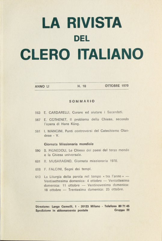 LA RIVISTA DEL CLERO ITALIANO - 1970 - 10