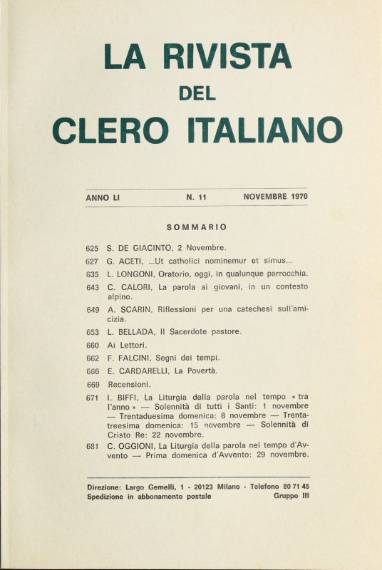 LA RIVISTA DEL CLERO ITALIANO - 1970 - 11
