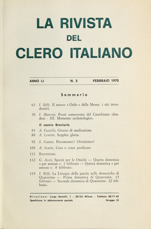 LA RIVISTA DEL CLERO ITALIANO - 1970 - 2