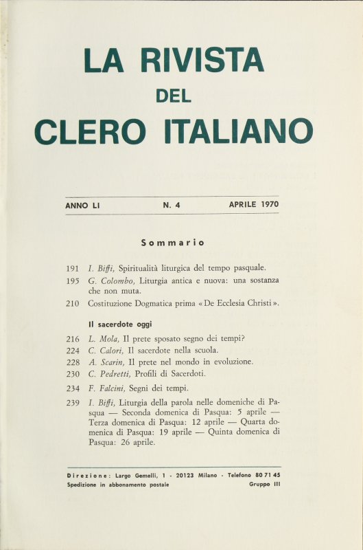 LA RIVISTA DEL CLERO ITALIANO - 1970 - 4