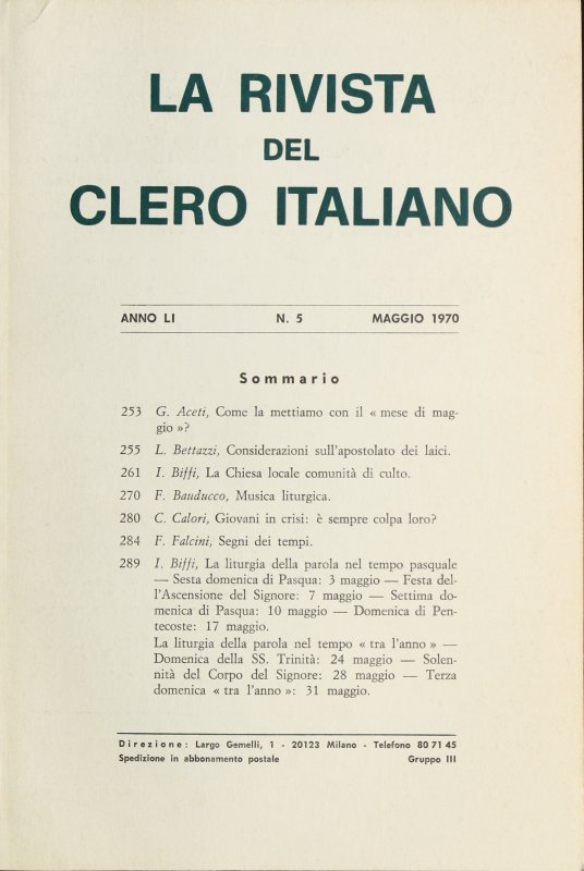 LA RIVISTA DEL CLERO ITALIANO - 1970 - 5