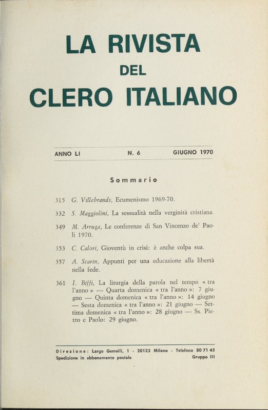 LA RIVISTA DEL CLERO ITALIANO - 1970 - 6