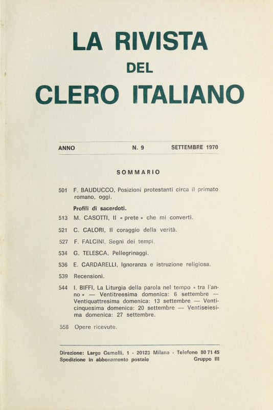 LA RIVISTA DEL CLERO ITALIANO - 1970 - 9