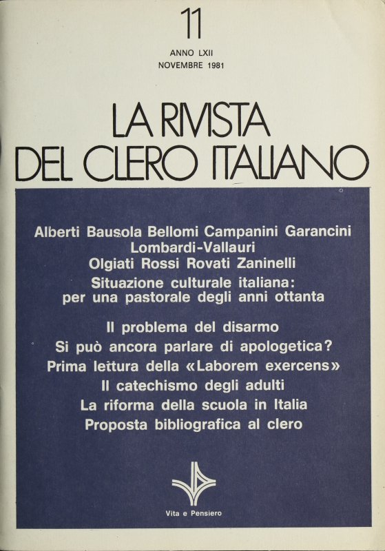 LA RIVISTA DEL CLERO ITALIANO - 1981 - 11
