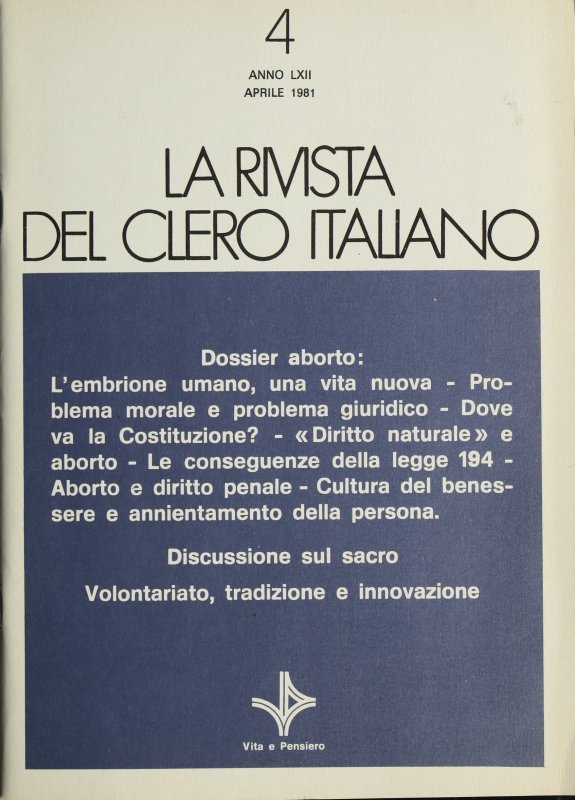 LA RIVISTA DEL CLERO ITALIANO - 1981 - 4